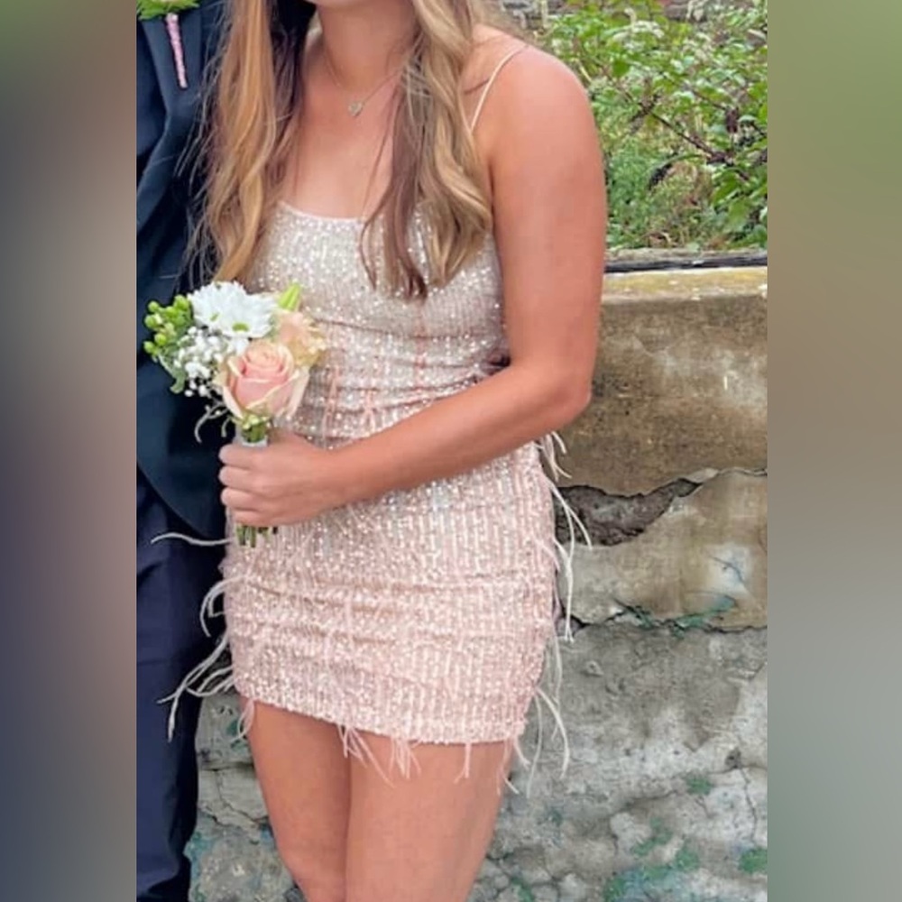 B Darlin Cream and Silver Dress